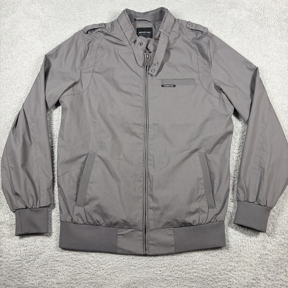 Members Only Classic Iconic Racer Jacket Mens M Gray Stand Collar Epaulettes